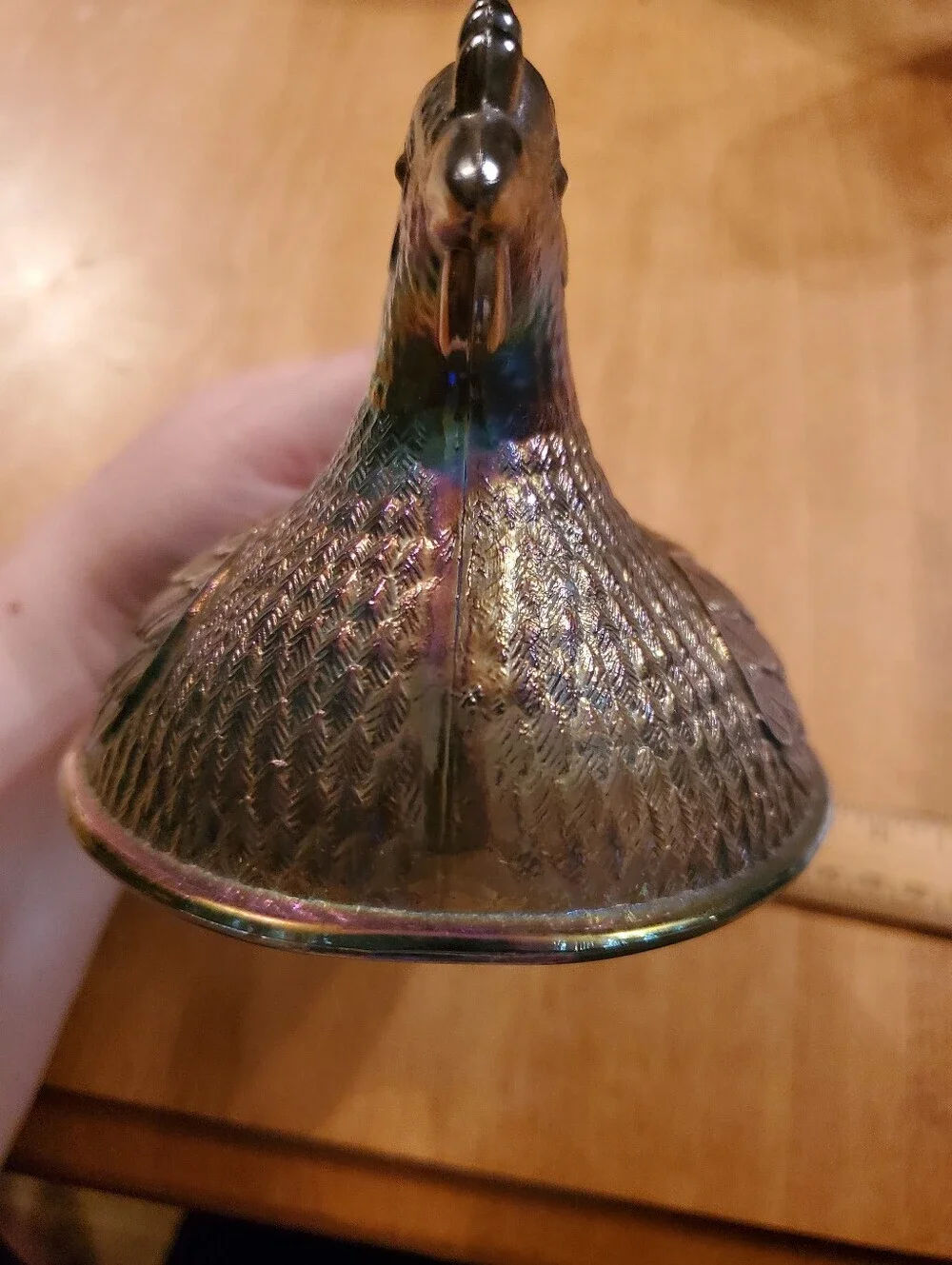 Vintage Indiana Glass Iridescent Carnival Blue Hen on Nest Top Only